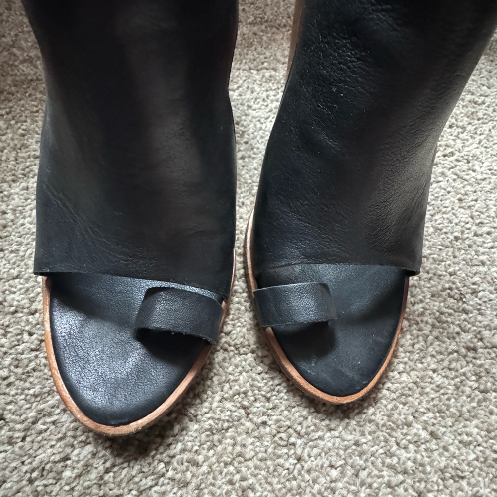 Loeffler Randall Black Leather Open-Toe Ankle Booties